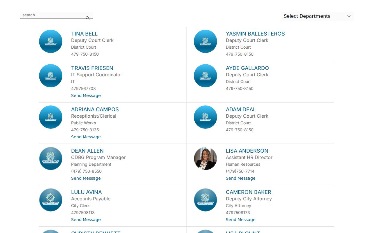 Washington County department directories for people lookup in Springdale