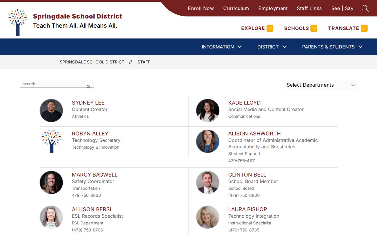 Washington County school directories for people lookup in Springdale