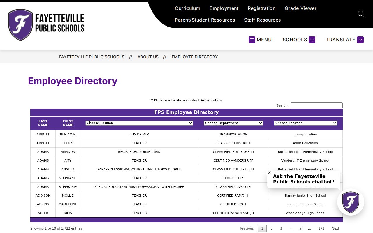 Washington County school directories for people lookup in Fayetteville