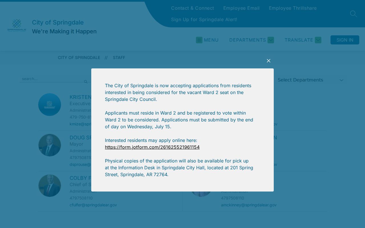 Washington County staff directories for people lookup in Springdale