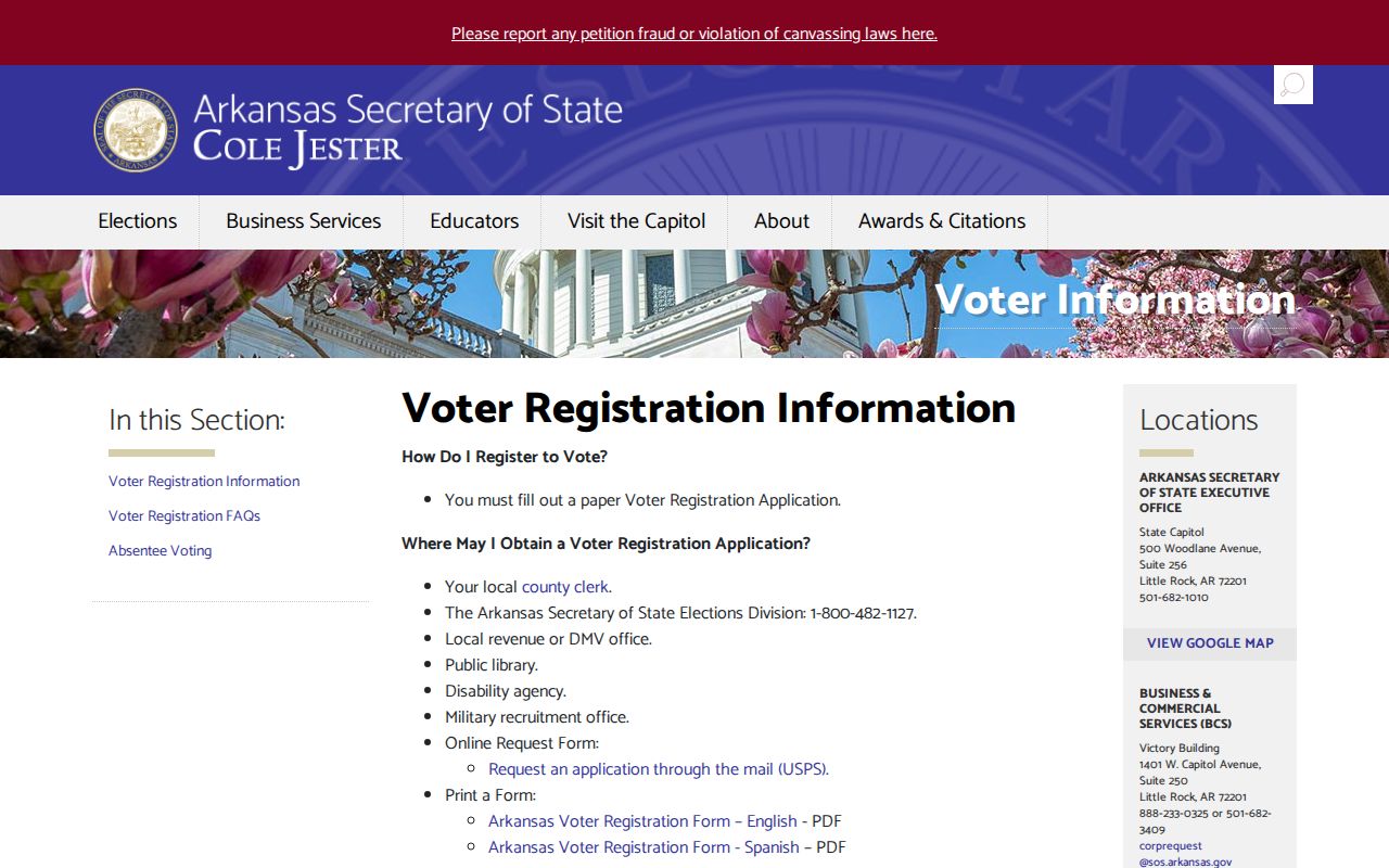 Washington County voter registration information from the Arkansas Secretary of State
